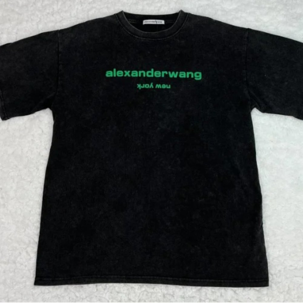 Alexander wang Short Sleeve Tee Grey and Green Letters